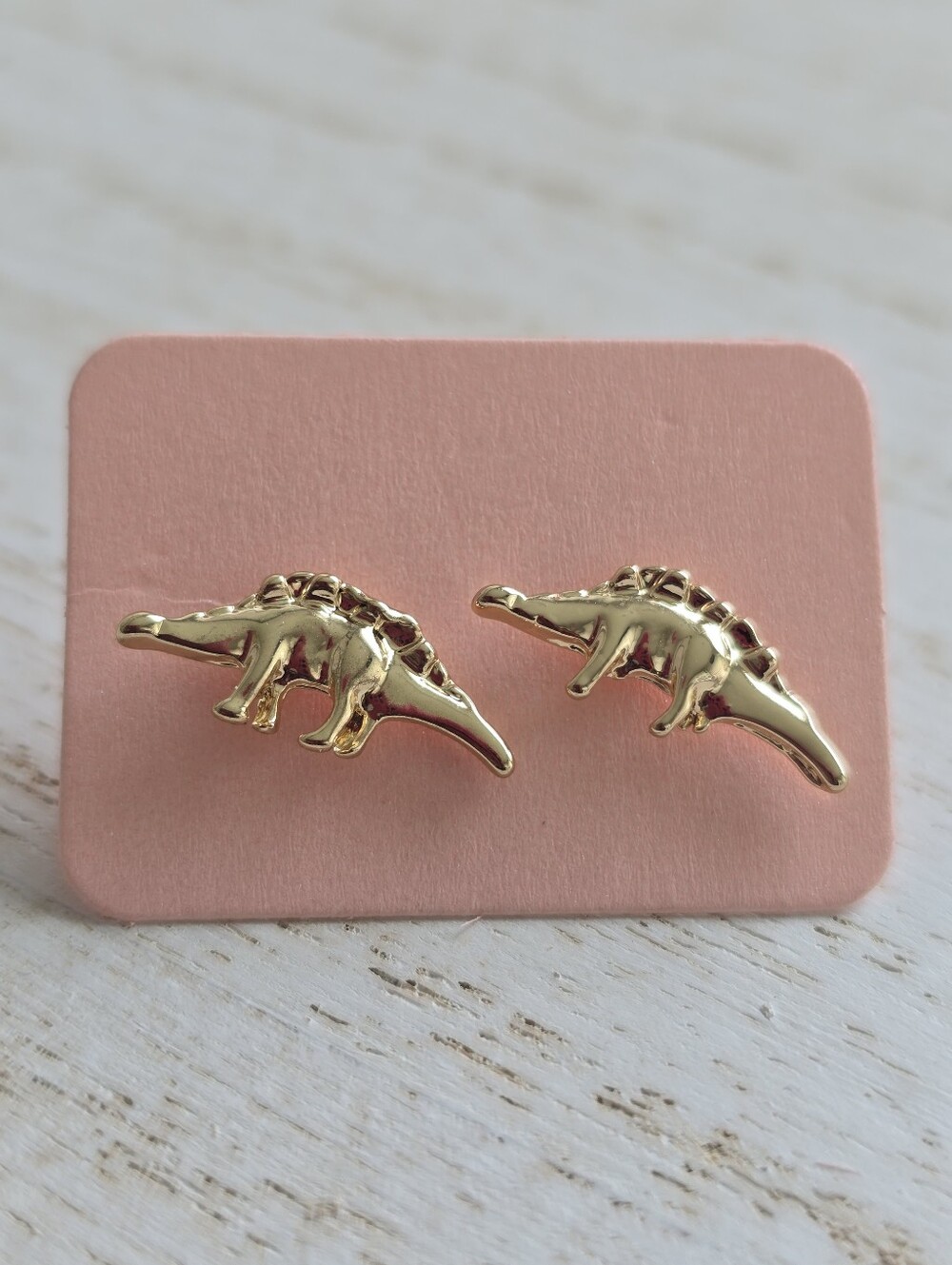 Gold Dinosaur Stud Earrings - Cute Stegosaurus Accessories
